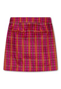 Geruite rok met een levendig kleurenpalet van roze, oranje en groen, voorzien van twee achterzakken en een rechte snit.