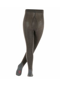 Leggings termici grigi con un motivo a maglia testurizzato, dotati di un tallone e una punta rinforzati di un grigio più chiaro e una fascia larga in vita.