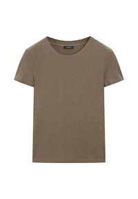 TEXTURED CREPE-EFFECT WITH CREW NECK - T-shirts basic - mottled brown