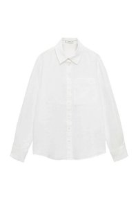 Chemise blanche à manches longues, à boutons, avec un col classique et une poche poitrine unique. Fabriquée en tissu léger, elle offre une coupe décontractée et une texture douce.