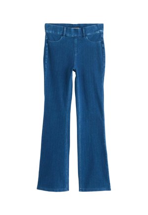 Blå denim flared jeans med en mellemhøj talje, fem lommper og klassiske stikninger. Glat tekstur og tætsiddende ved hoften.