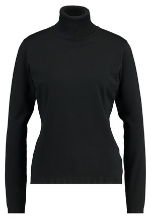 Crna turtleneck dukserica napravljena od mekanog, rastezljivog materijala. Ima duge rukave i rebrasti detalj na vratu i rubu za usklađeni izgled.