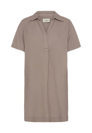 Robe chemise taupe à manches courtes avec col et patte de boutonnage avant dissimulée, de la marque "Fransa".