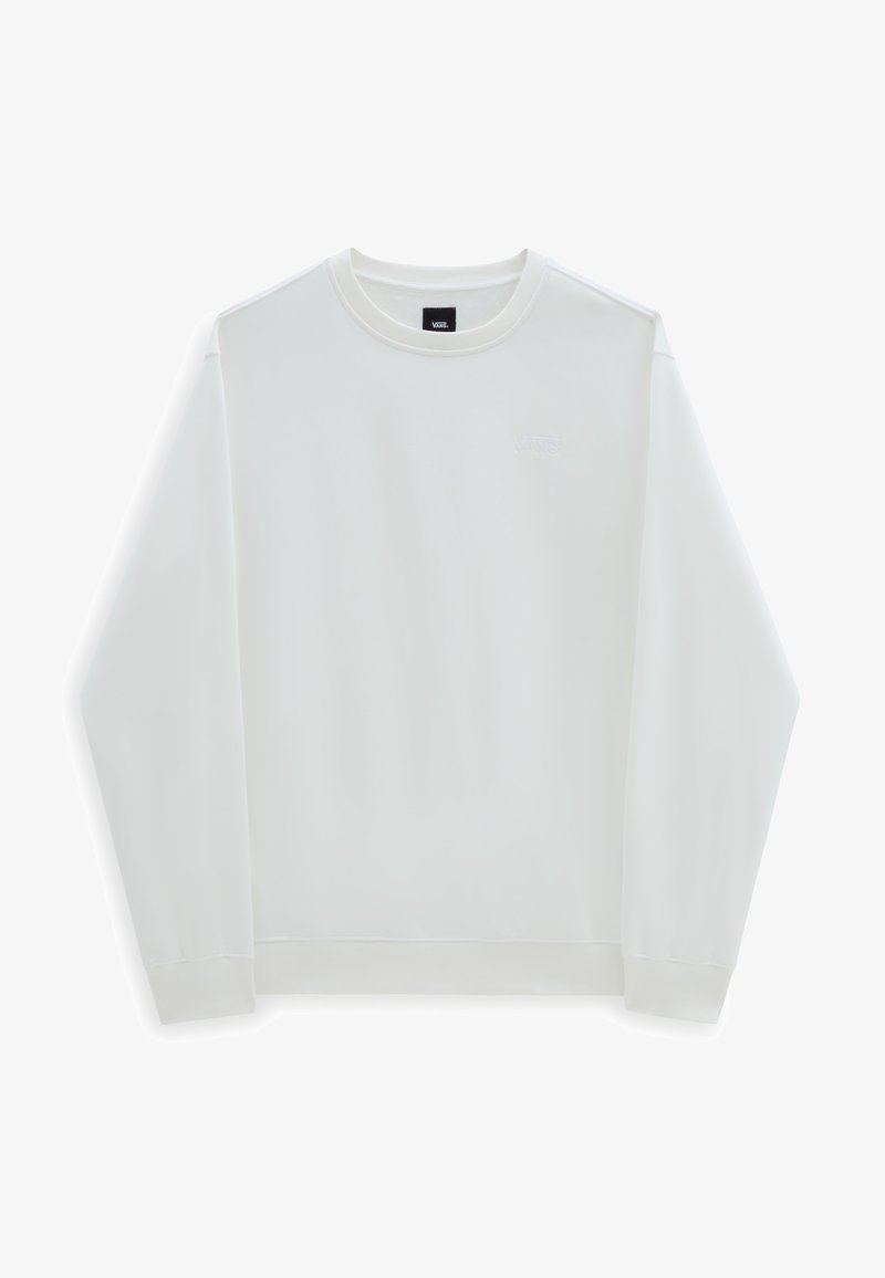 Weißes Sweatshirt aus weichem Stoff mit Rundhalsausschnitt, langen Ärmeln und dezentem Vans-Logo auf der Brust. Glatte Textur, reguläre Passform.