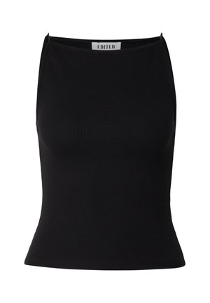 Black sleeveless ribbed tank top with a straight neckline and brand label "EDITED" at the back inside collar.