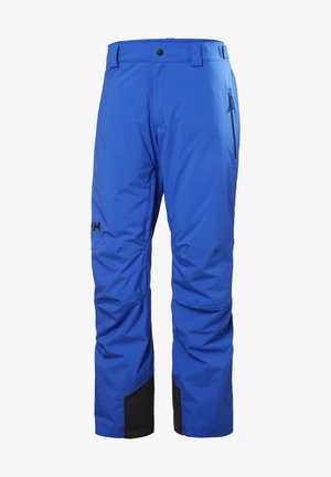 Modré voděodolné lyžařské kalhoty s rovnym střihem. Obsahují boční kapsy, zesílené černé detaily na lemu a zapínání na knoflík.