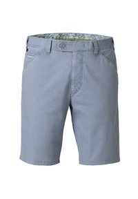 Light blue shorts with a ribbed texture, featuring side pockets and a patterned inner waistband. Standard fit with a straight cut.