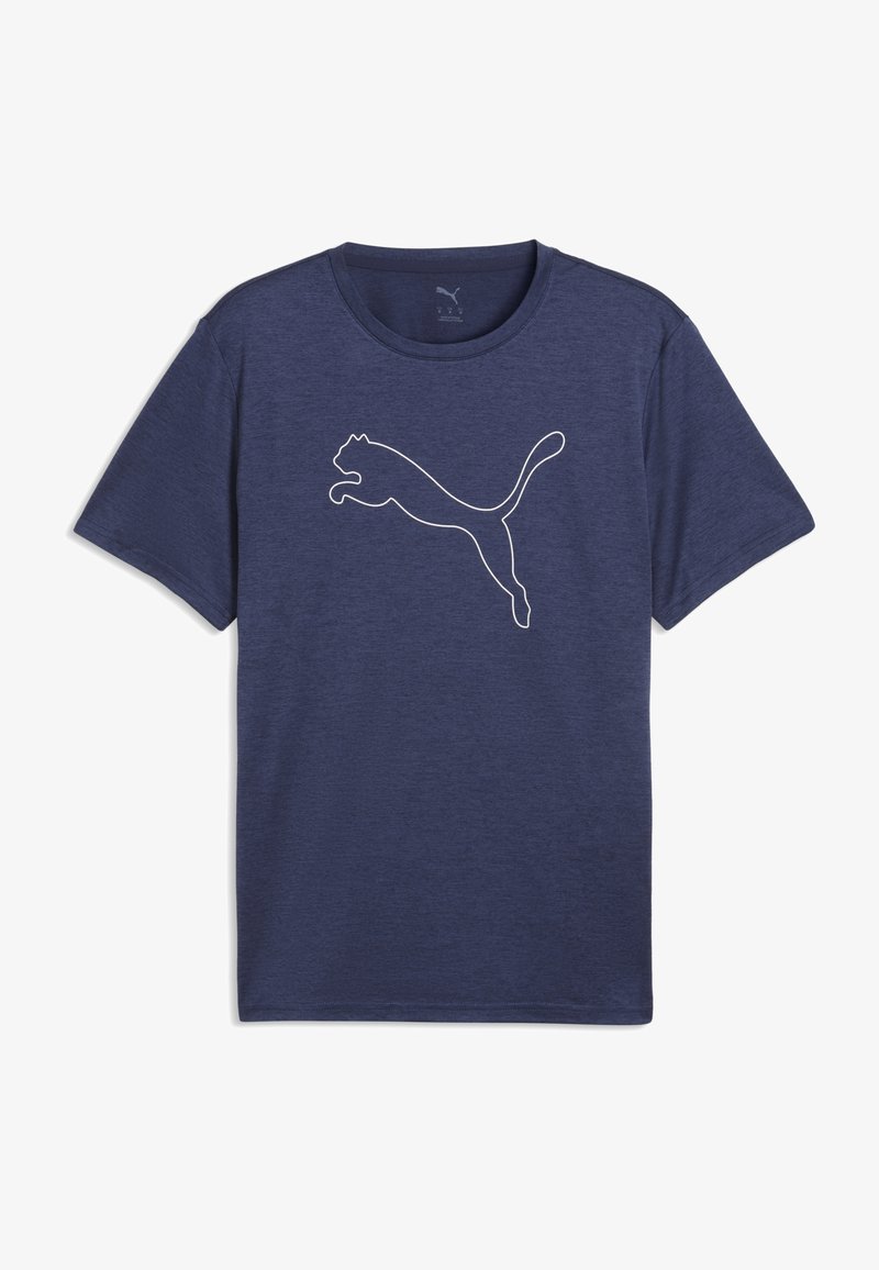 Κοντομάνικο μπλε σκούρο t-shirt με λευκό περίγραμμα λογότυπου πούμα που πηδά, τοποθετημένο στο κέντρο του στήθους.