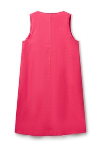 Ärmelloses Kleid in leuchtendem Pink, gefertigt aus strukturiertem Stoff. Verfügt über einen geraden Schnitt und eine Rückennaht, die ein minimalistisches Design bietet.