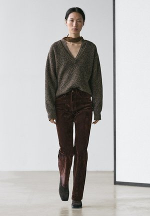 HIGH-WAIST FLOCKED - Bootcut jeans - mottled dark brown