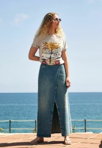 Next REGULAR FIT - SUN SCENE EMBROIDERED APPLIQUE FRONT GRAPHIC SHORT SLEEVE  - T-shirt imprimé - light grey