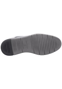 Suela de zapato de goma negra con estrías horizontales y patrones de tracción diagonales. El texto incluye "Josef Seibel" y el tamaño "42" estampado.