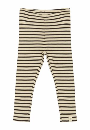 Gestreifte Leggings in Creme und Dunkelbraun, gerippte Textur, mittlere Leibhöhe und enganliegendes Design. Verfügt über ein kleines Logo am Saum.
