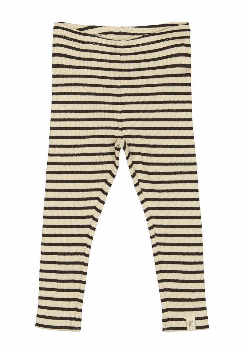 Gestreepte leggings in roomkleur en donkerbruin, ribbelstructuur, middelhoge taille en aansluitend ontwerp. Bevat een klein logo aan de zoom.