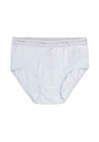Slip in cotone bianco con un ampio elastico in vita e un taglio classico a slip. Presenta una tasca frontale e cuciture lisce per il massimo comfort.