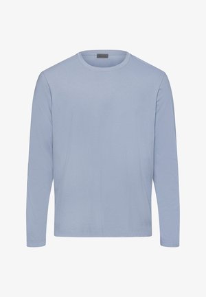 Hellblaues Langarm-T-Shirt aus weicher Baumwolle, mit rundem Ausschnitt und geradem Schnitt, zeichnet sich durch minimale Nähte und eine glatte Textur aus.
