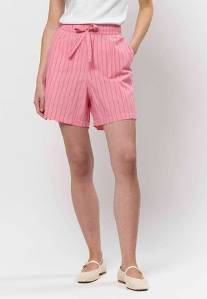Roze gestreepte shorts met een elastische tailleband en een strik, zijzakken en een relaxte pasvorm die halverwege de dij eindigt.