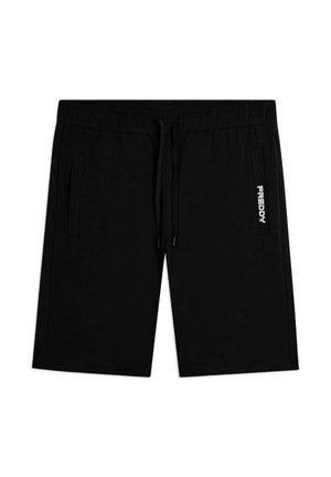 Pantaloncini neri fino al ginocchio con vita elastica e coulisse, due tasche laterali e logo bianco "FREDDY" sulla zona della tasca destra.