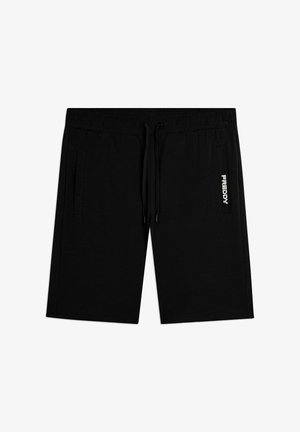 Pantaloncini neri fino al ginocchio con vita elastica e coulisse, due tasche laterali e logo bianco "FREDDY" sulla zona della tasca destra.