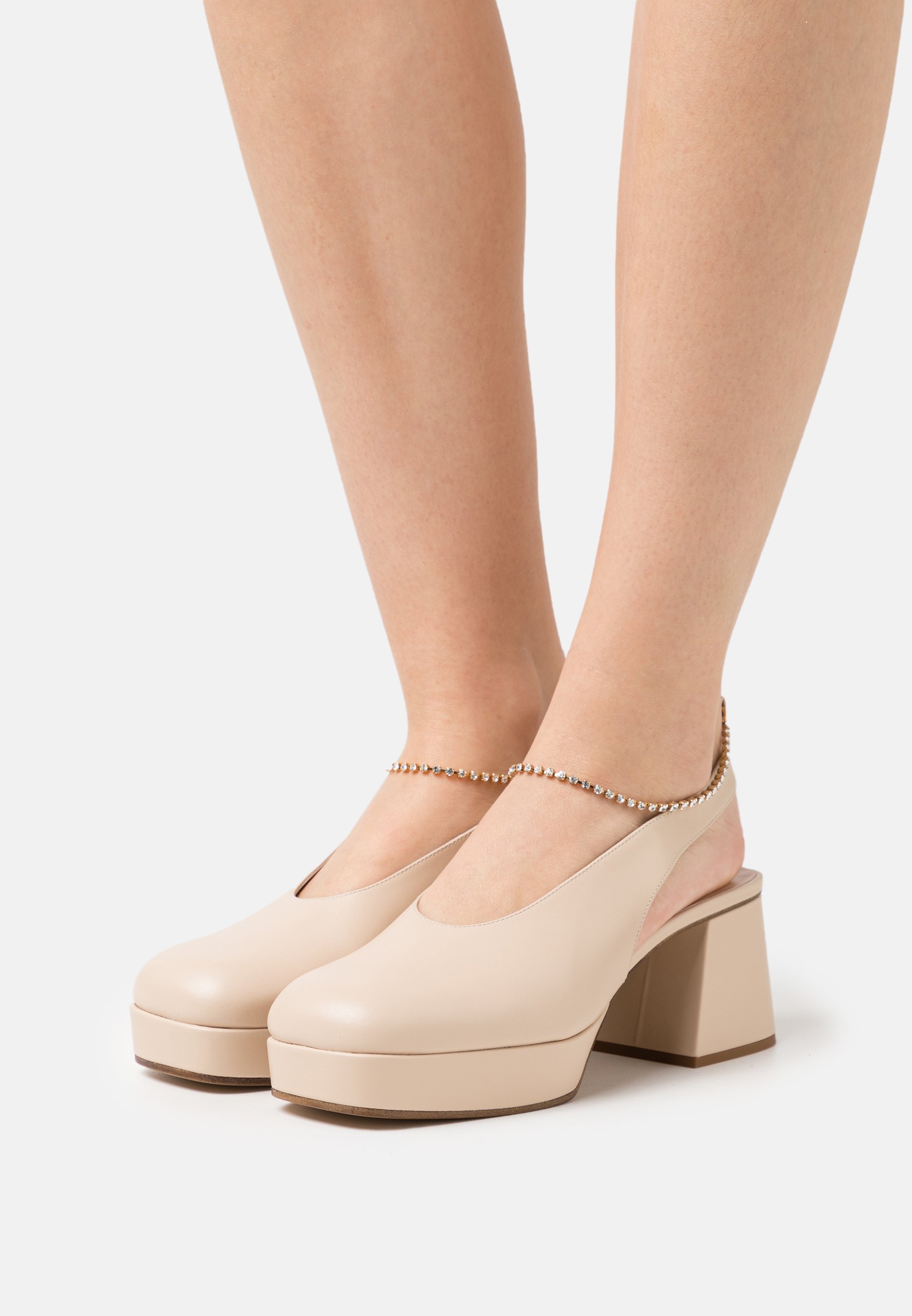 nude chunky platform heels