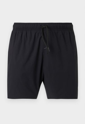Short de bain noir pour homme avec taille élastique et cordon ajustable à l'avant, présenté à plat sur un fond clair.