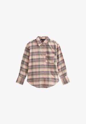 Een knoopsluiting geruite overhemd in zachte stof, met roze, zwart en crème checks, een borstzak en lange mouwen met knoopsluiting.