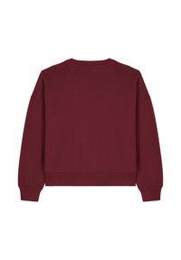 Bordeaux Sweatshirt mit lockerem Schnitt, langen Ärmeln, Rundhalsausschnitt sowie gerippten Manschetten und Saum. Glatte Textur ohne Muster oder Akzente.