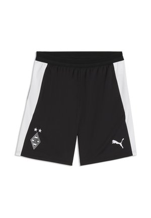 Sort-hvide sportsshorts med elastisk linning, Borussia Mönchengladbach-logo på venstre ben og Puma-logo på højre ben.