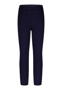 Marineblauwe leggings met een soepele textuur, elastische tailleband en nepzakdetails. Strakke pasvorm met taps toelopende benen.