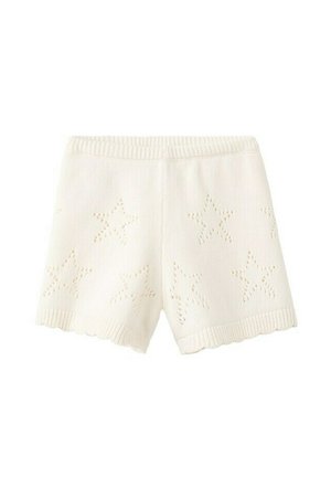 Shorts en tricot couleur crème avec des motifs en forme d'étoiles ajourées, taille et ourlets côtelés.