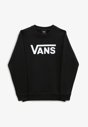 Sudadera negra con cuello redondo y logo blanco "VANS" centrado en el frente, con mangas largas y puños y dobladillo acanalados.