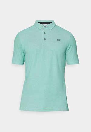 Mintgrøn polo shirt med klassisk krave, treknap-åbning og diskret CK-logo på venstre bryst. Blød, tekstureret stof.