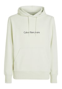 Felpa con cappuccio verde chiaro realizzata in morbido tessuto, con tasca a marsupio e polsini a coste. Presenta il logo "Calvin Klein Jeans" in nero.