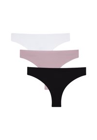 Tre paia di biancheria intima senza cuciture: bianco, rosa chiaro e nero. Ognuno ha un design a vita alta ed è realizzato in un tessuto morbido e elasticizzato.