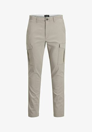 Krémové cargo kalhoty v slim fit, s bočními kapsami, poutky na pásek a zapínáním na knoflík. Vyrobené z odolné bavlněné tkaniny.