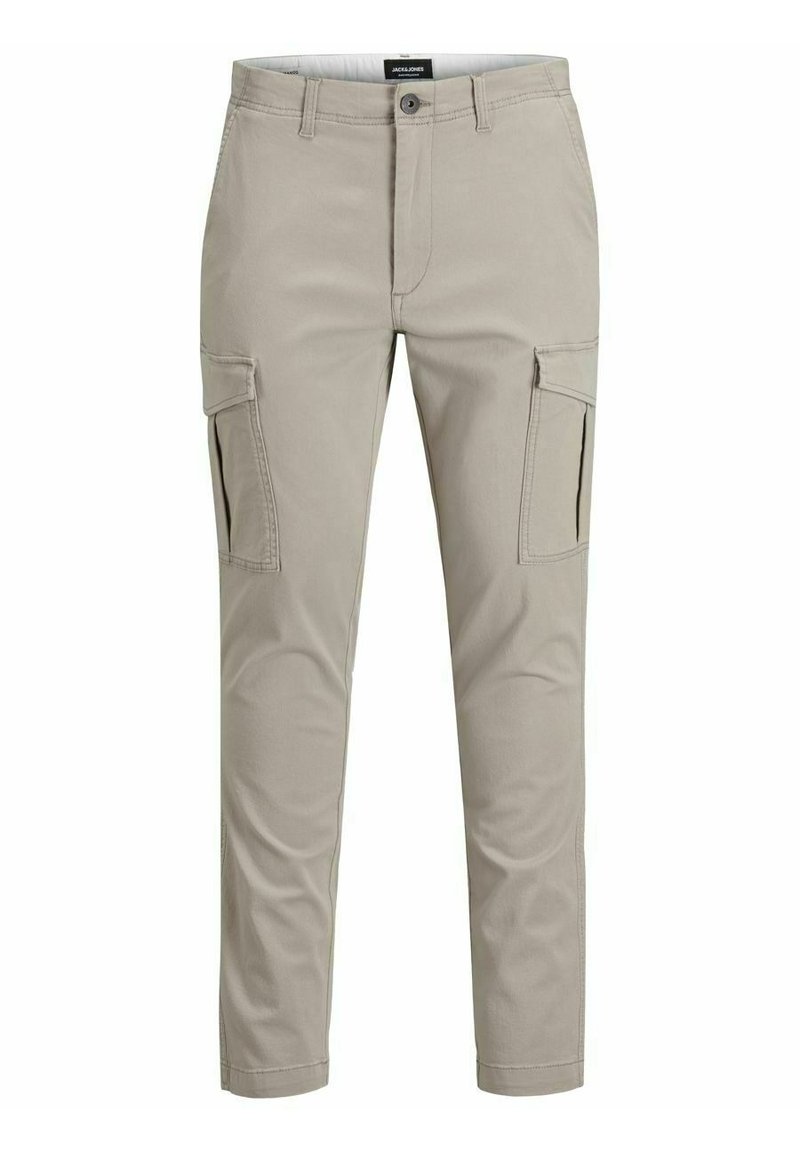 Krémové cargo kalhoty v slim fit, s bočními kapsami, poutky na pásek a zapínáním na knoflík. Vyrobené z odolné bavlněné tkaniny.