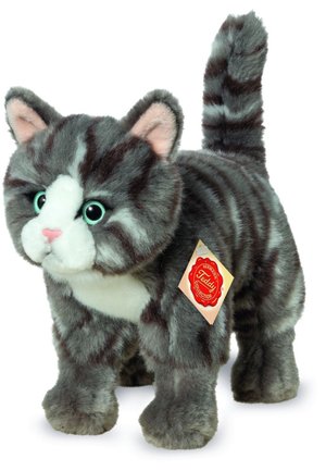 STOFFTIER KATZE STEHEND GETIGERT - Cuddly toy - grey white