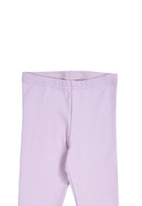 Lichtpaarse leggings van rekbaar materiaal; voorzien van een eenvoudige, naadloze tailleband en een gladde textuur zonder zichtbare patronen of accenten.