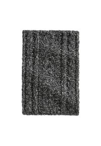 Ciemnoszara wełniana dzianinowa opaska na głowę z wzorem warkocza, prostokątna i gruba dla zapewnienia ciepła i wygody.