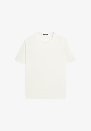 Massimo Dutti, COTTON BLEND KNIT SHORT-SLEEVE SWEATER - T-shirt basic - white