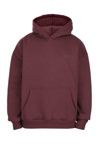 Felpa con cappuccio color bordeaux, dotata di tasca a marsupio frontale e testo "Dropsize" discreto sul lato sinistro del petto, presentata su uno sfondo bianco.
