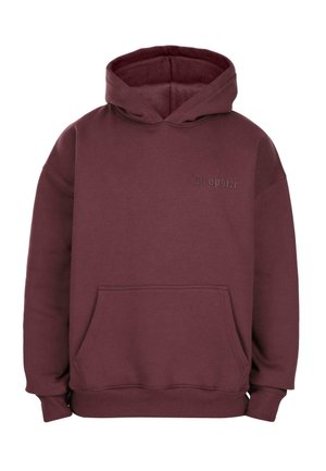 Maroon hooded sweatshirt with front kangaroo pocket and subtle "Dropsize" text on the left chest, displayed on a white background.