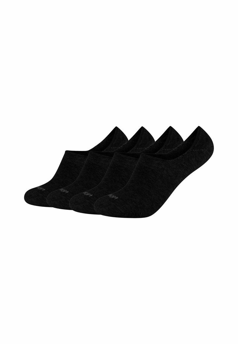 Czarny zestaw skarpetek kostkowych składający się z czterech par, wykonanych z miękkiego, elastycznego materiału o gładkiej fakturze. Każda skarpeta ma niski krój i minimalistyczne logo.