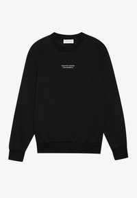 Felpa nera a girocollo con maniche lunghe e testo bianco "CRAFTED GOODS - PIER ONE DENIM -" centrato sul petto.