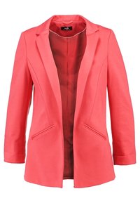 Koraalroze getailleerd colbert met lange mouwen, ingesneden revers, twee voorzakken met een split en een gladde binnenvoering.