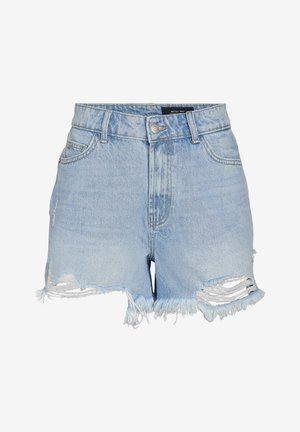 Noisy May NMOLESIA FRINGED  - Farmer rövidnadrágok - light blue denim
