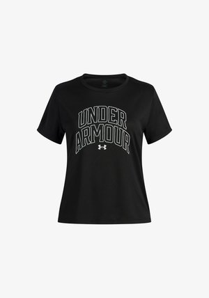 Mustast, lühikeste varrukatega T-särk, mis on tehtud siledast kangast, esiküljel on paksult valgete tähtedega "UNDER ARMOUR" ning ümara kaelusega.