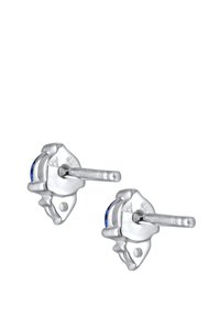 Silverstudsörhängen i snäckdesign med en blå ädelsten som accent. Lätta med en polerad yta och säker postbakgrund.
