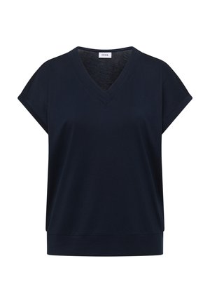 Kongeblå kortærmet bluse med V-hals, løs pasform og manchetter på ærmerne, mærket "Cecil" ved kraven.