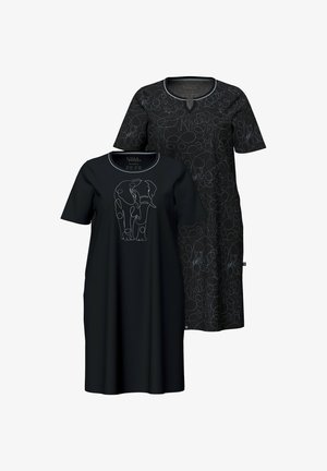 Ulla Popken, BIGSHIRTS, 2ER-PACK, ZIERSTEINE/SAFARI, RUNDHALS, HALBARM - T-Shirt-Kleid - black